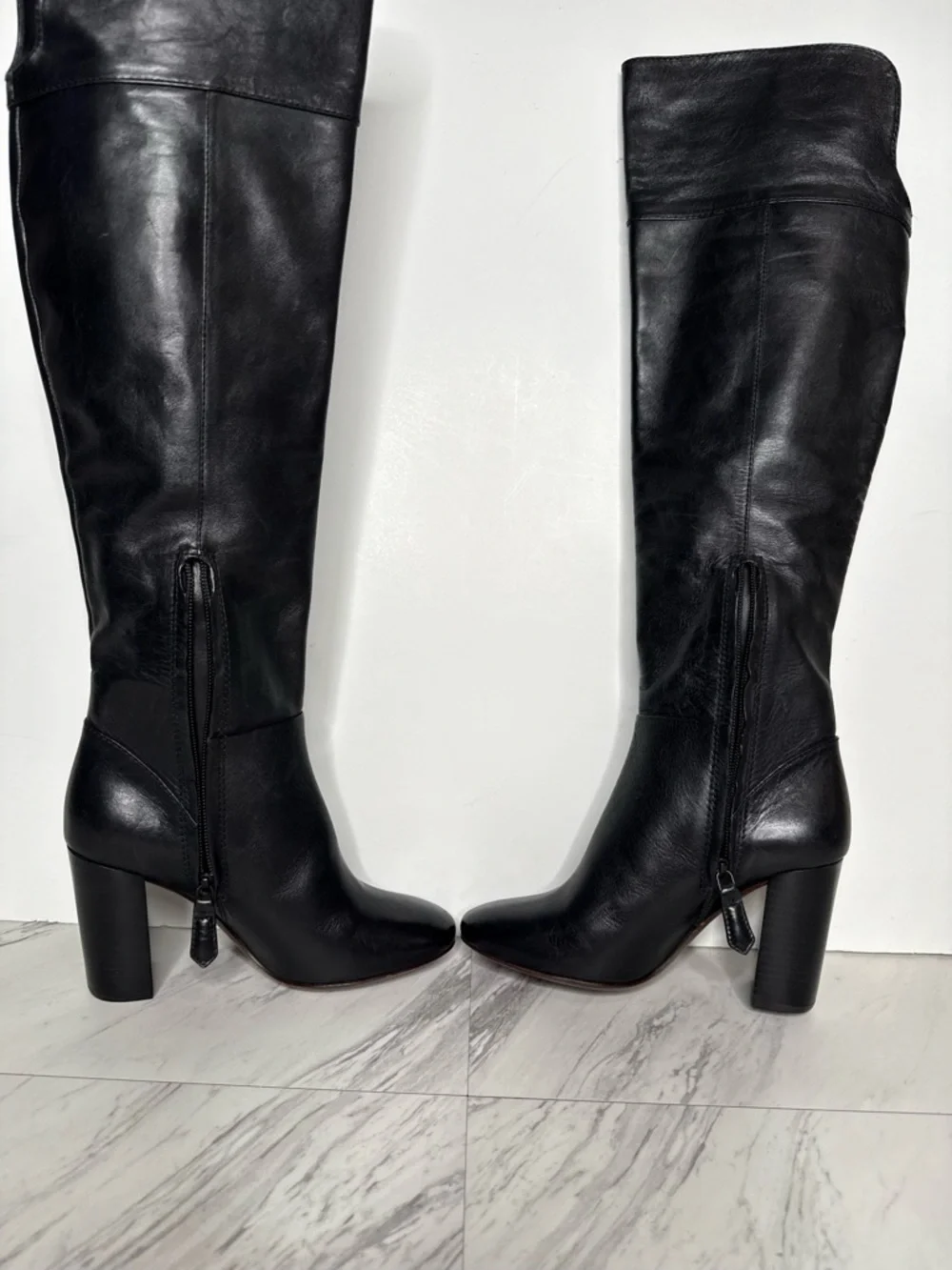 Tory Burch Black Leather Over The Knee Heeled Boot 5 1/2 M